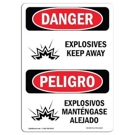Signmission OSHA Danger Sign, Explosives Keep Away Bilingual, 18in X 12in Decal, 12" W, 18" L, Bilingual Spanish OS-DS-D-1218-VS-1214
